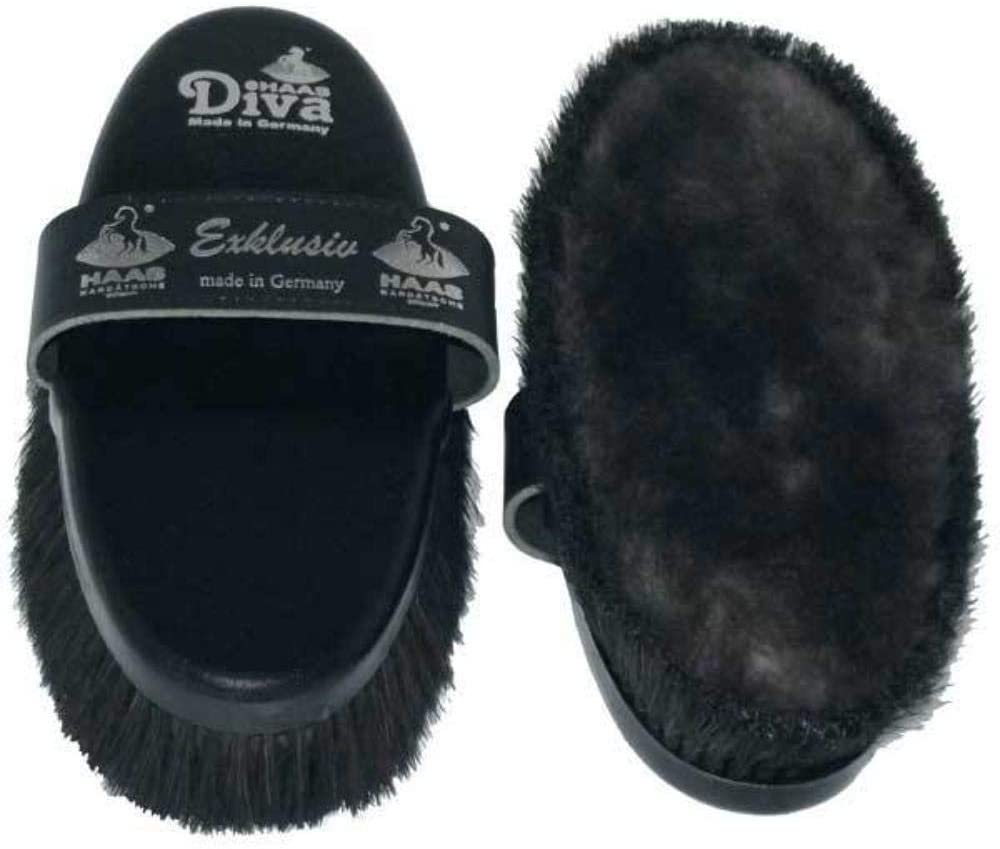 Haas Diva Exclusive Grooming Brush with Matte Lambskin Black,200 x 85mm