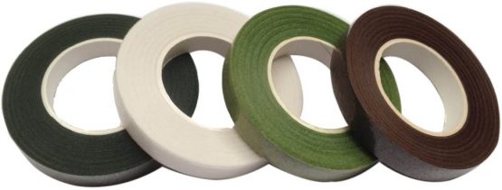 Pack of 4 different coloured stem tape (Light Green, Dark Green, Brown & White) florist stem tape for Corsages, Button Holes, Flower arrangements and Sugar craft