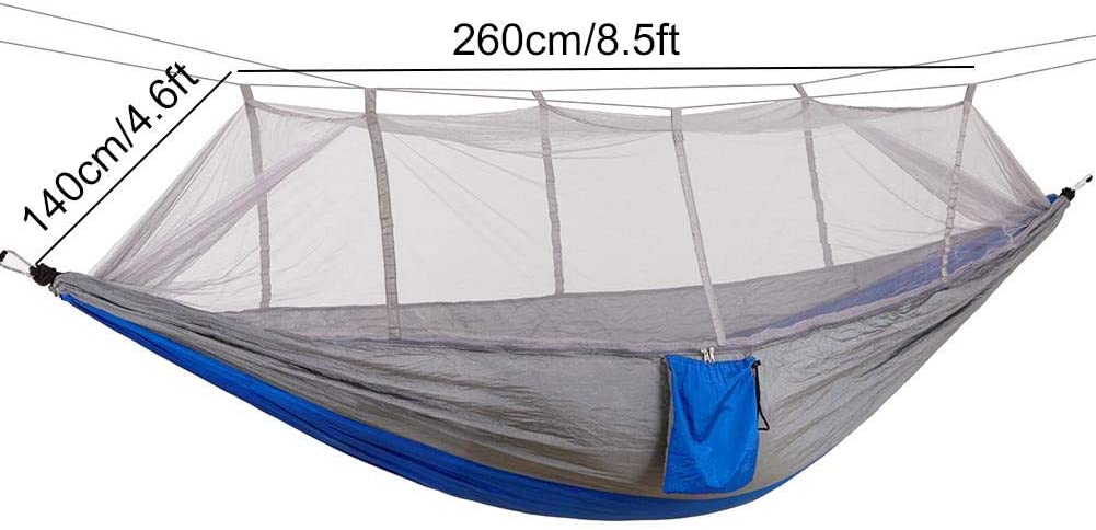 Portable Camping Travel Hammock Hanging Bed with Mosquito Net for Outdoor Hiking Backpacking Travel(Gray + Blue) - Image 2