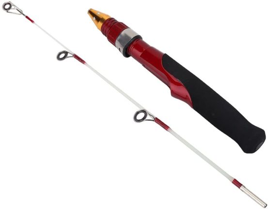 Dioche Ice Fishing Rod, 50cm Lightweight Mini 2 Sections Winter Ice Solid Fishing Shrimp Rod Pole
