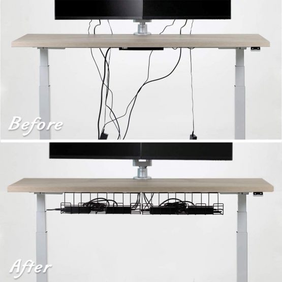 2 Packs Cable Management Tray, 40cm Under Desk Cord Organizer for Wire Management, Metal Wire Cable Holder for Desks, Offices, and Kitchens (Black) - Image 2