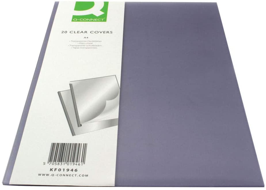 Q-Connect Clear A4 Clear Covers (20 Pack) KF01946, grey, Pack of 20