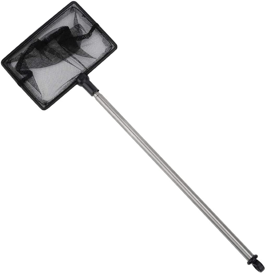 Uniclife 10cm Aquarium Fish Net with Telescopic Stainless Steel Handle Small Square Net with Soft Fine Mesh Sludge Food Residue Wastes Skimming Cleaning Net for Fish Tanks Small Koi Ponds and Pools