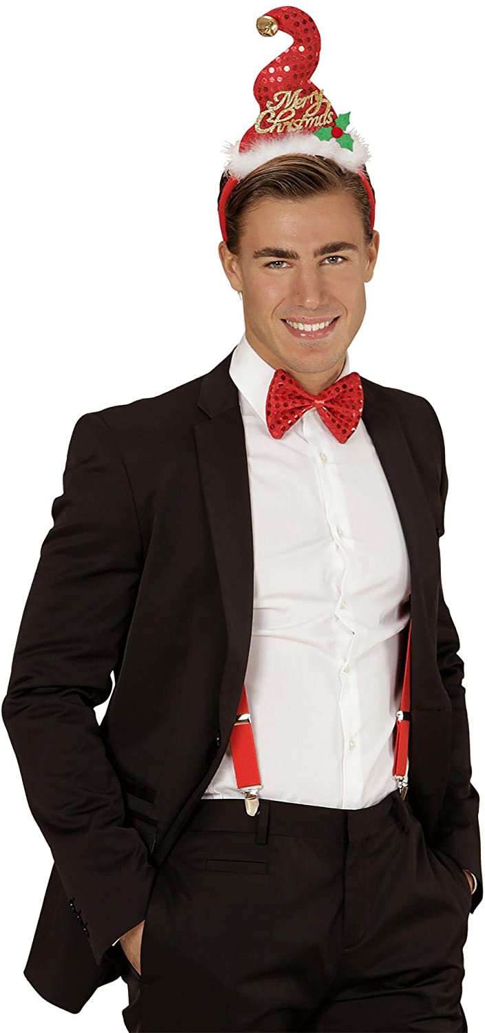 Widmann 04161 - Mini Santa Claus Hat With 2 Bells And Bow Tie In Sequins, Adult Unisex, Party, Theme Parties - Image 3