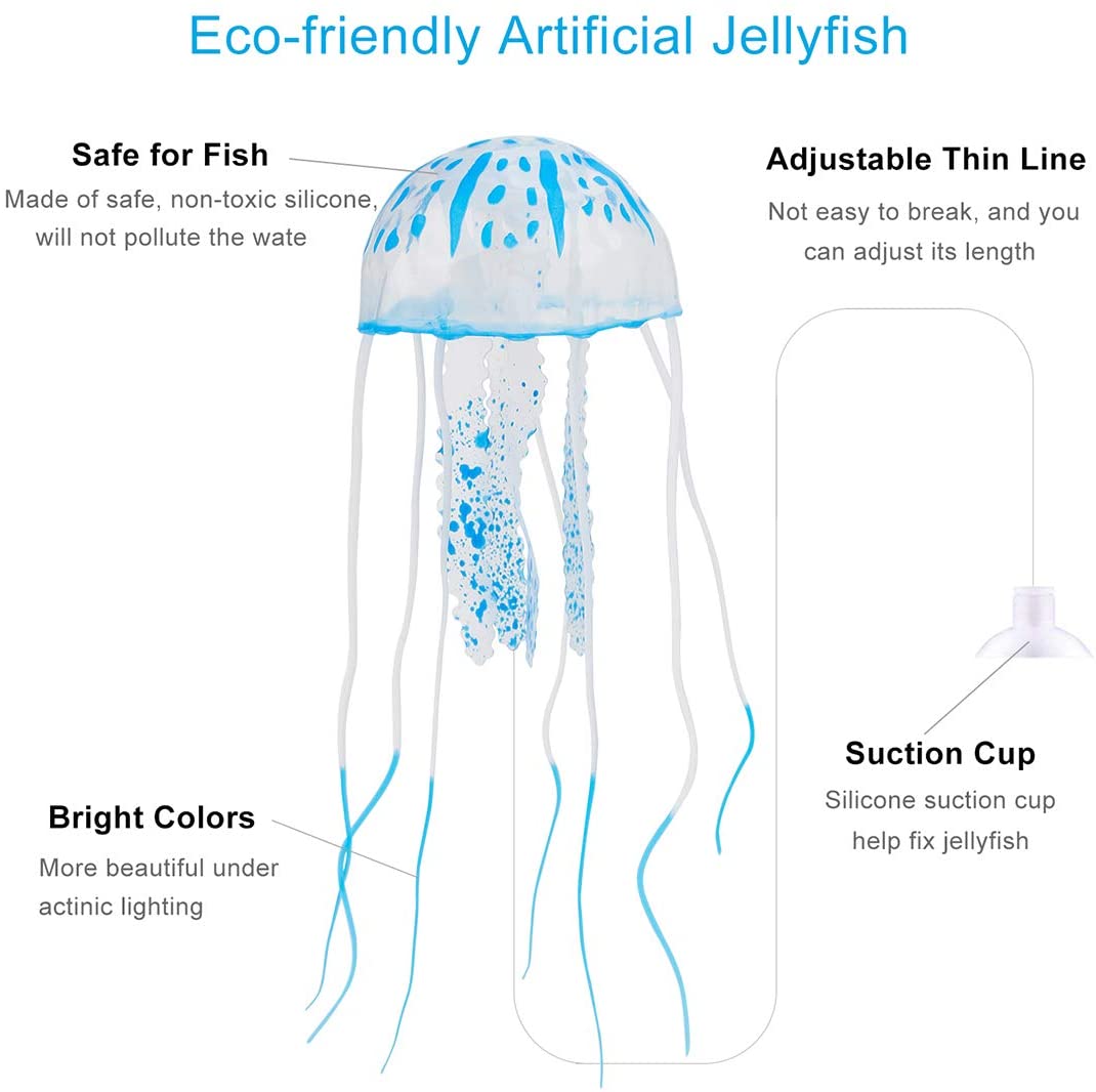Uniclife 6 PCS Colorful Jellyfish Ornament with Glowing Effect Imitative Aquarium Decoration Addition Lifelike Realistic Silicone Floating Decor for Fish Tank Landscape - Image 3