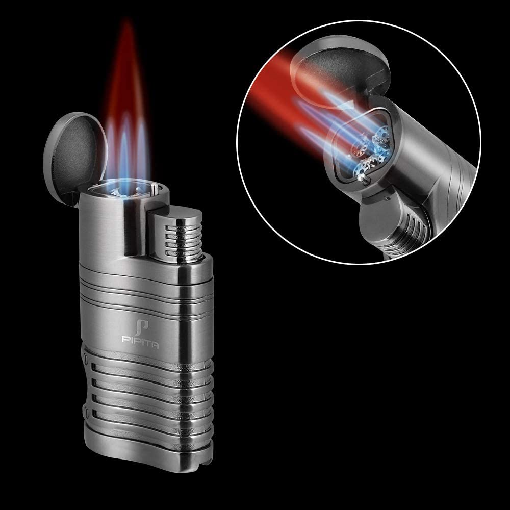 PIPITA Cigar Triple Jet Flame Lighter, Windproof Cigar Lighter Refillable Butane Gas Torch Pocket Lighter for BBQ Camping - Image 4