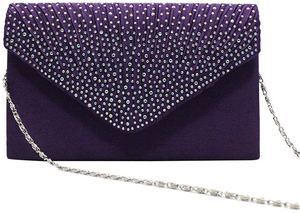 Dreneco Ladies Diamond Envelope Clutch Bag Evening Party/Bridal Wedding/Hand Bag, Purple - Image 2