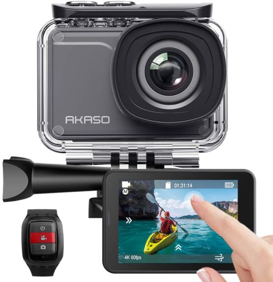 AKASO V50 Pro Native 4K/30fps 20MP WiFi Action Camera with EIS Touch Screen Adjustable View Angle 30m Waterproof Camera Support External Mic Remote Control Sports Camera with Helmet Accessories Kit