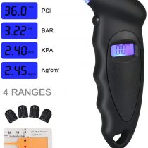 URAQT Tyre Pressure Gauge, 4 Ranges Digital Inflator Tyre with Tyre Tread Depth Gauge and 4 Pcs Valve Caps, Backlight LCD Display 150 PSI ABS Non-Slip Grip for Car, Truck, Bicycle, Motorcycles