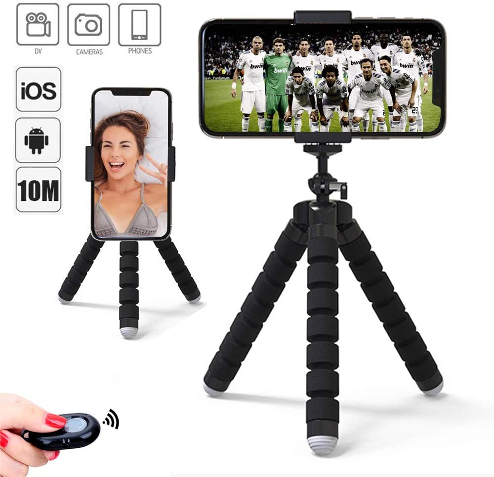 JUMKEET Phone Tripod, Mini Portable Tripod with Bluetooth Control