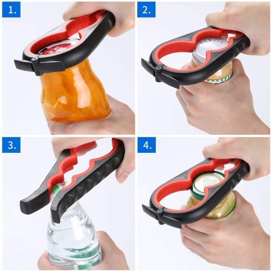 Otstar Jar Opener Bottle Opener and Ring Pull Can Openers for Weak Hands, Elderly, Arthritis and Anyone with Low Strength (Black and Red) - Image 4
