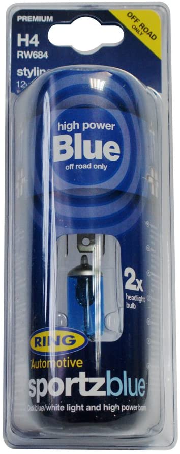 Ring Automotive RW684 H4 P43t Sports Blue Halogen Headlamp Off-Road, 12 V, 100/80 W, Blue,White