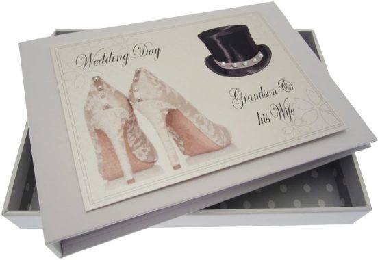 White Cotton Cards Grandson and Wife Wedding Day Tiny Album (Top Hat/Shoes)