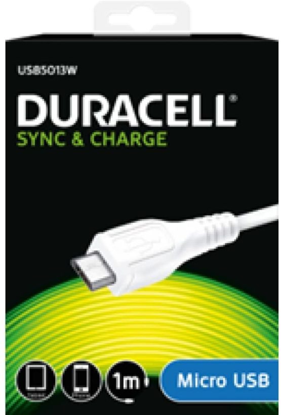 Duracell 1 m Charge and Sync Data Cable with Micro-USB Connector - White - Image 3
