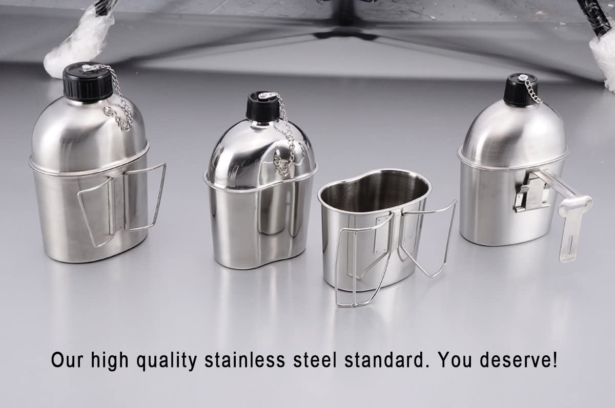 Goetland Stainless Steel WWII US Military Canteen Kit 1QT with 0.5QT Cup Nylon Cover G.I. for Camping, Canteen Kit - Image 3