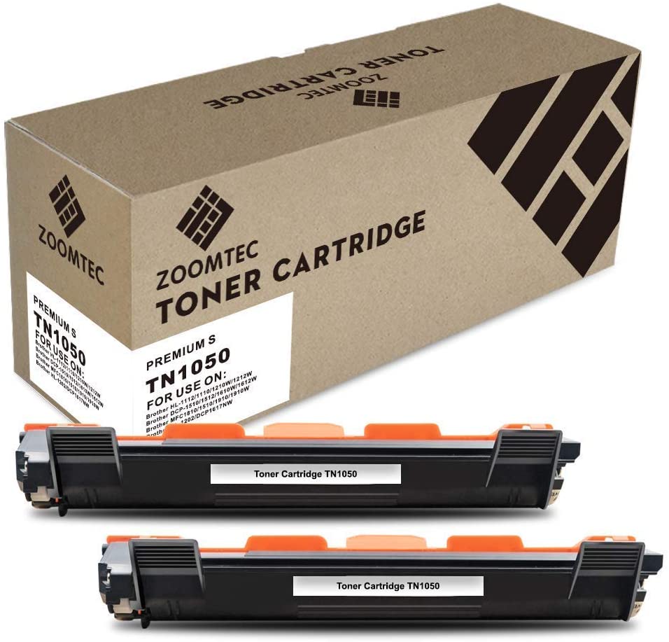 ZOOMTEC Compatible TN1050 Toner Cartridge Use with Brother HL-1110 DCP-1510 DCP-1512 HL-1112 MFC-1810 DCP-1610W HL-1210W DCP-1612W MFC-1910W HL-1212W Printer (2 Pack)