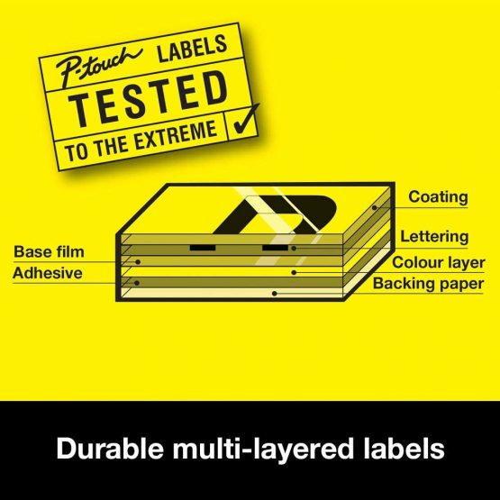 Brother HGe-651V5 Labelling Tape Cassette, Value Pack, Black on Yellow, 24mm (W) x 8M (L), Laminated, Includes 5 x Tapes, Brother Genuine Supplies - Image 4