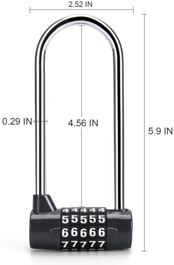 Combination Lock, Combination Padlock, Long Shackle Security Lock for Home, School, Office, Warehouse, Fence, Storage Lockers, Gym Lockers, Cabinets, Drawers, Toolboxes - 1 Pack - Long (Black) - Image 4