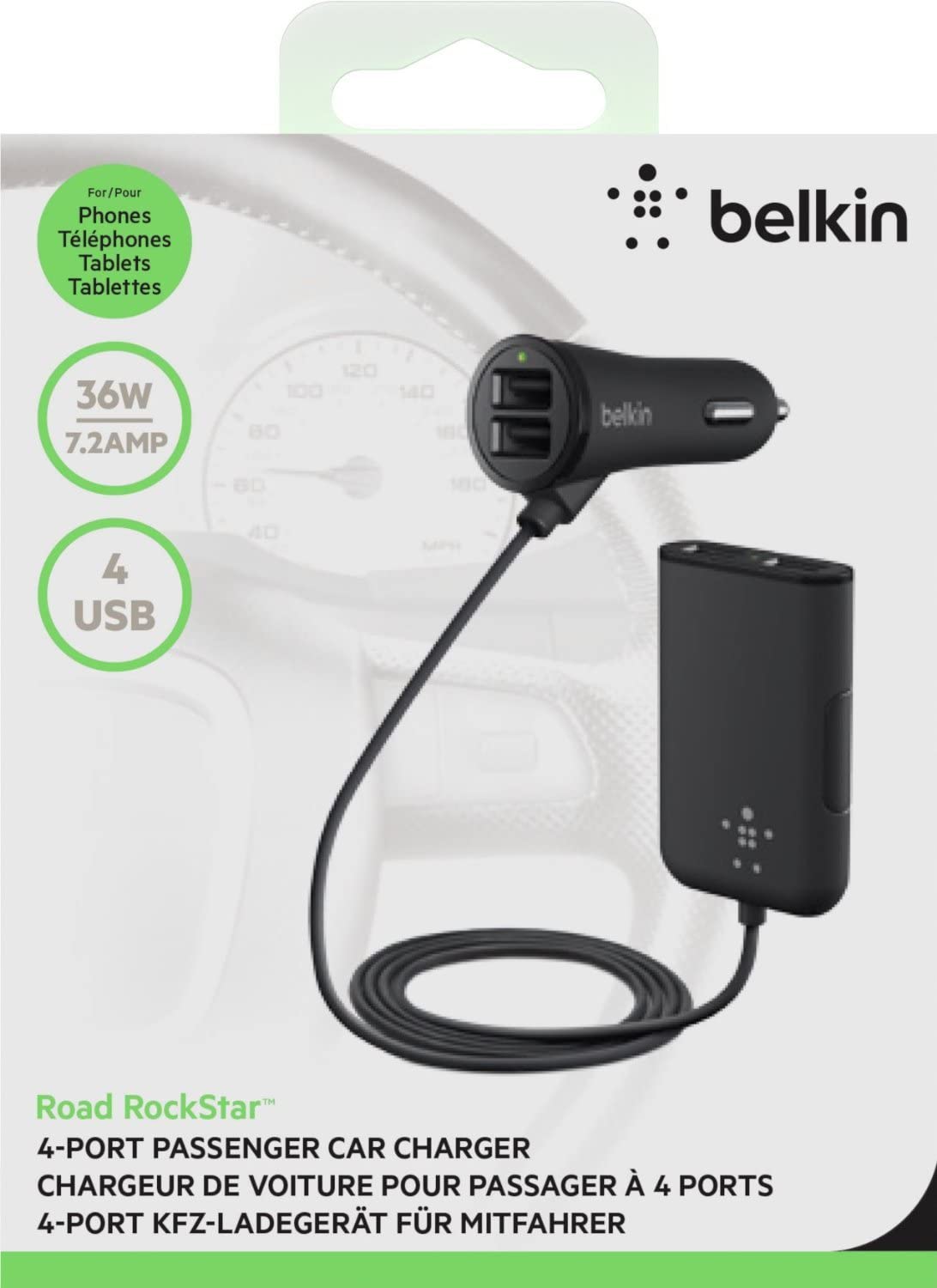 Belkin F8M935BT06 Road Rockstar Fast Charging Family Car Charger with 4 Multi USB Ports, 6 ft/1.8 m Cable for All Smartphones, iPhone, Android, Tablet and Nintendo Switch, Black - Image 4