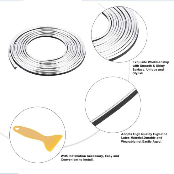 Car Interior Decor Strip Line Interior Exterior Moulding Trim Strips line Stickers Retrofit Decorative Flexible Strip, 5M 16.4 FT DIY(Silver) - Image 3