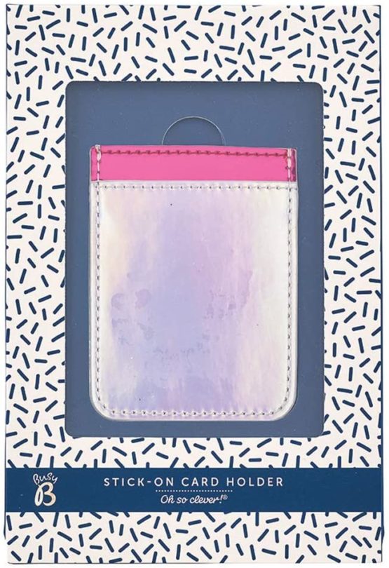 Busy B Card Holder - Sticks on to Your Phone and Holds 2 Cards Holo Silver