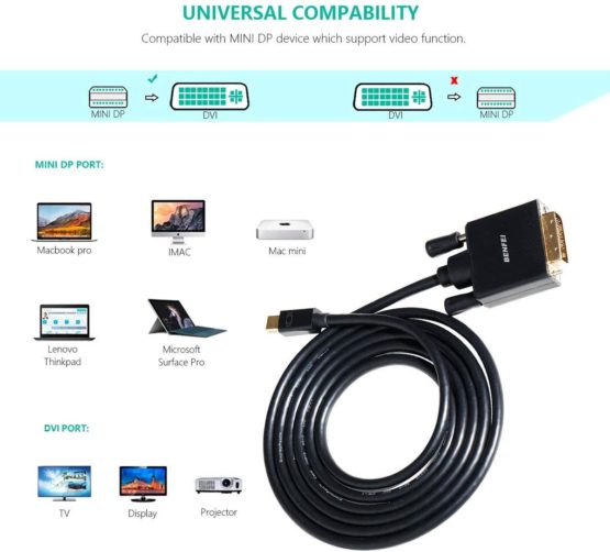 Mini Displayport to DVI Cable, BENFEI Mini DP to DVI 3M Cable Male to Male Gold-Plated Cord for MacBook, iMac(LG51) Surface Pro and Laptop - Image 4