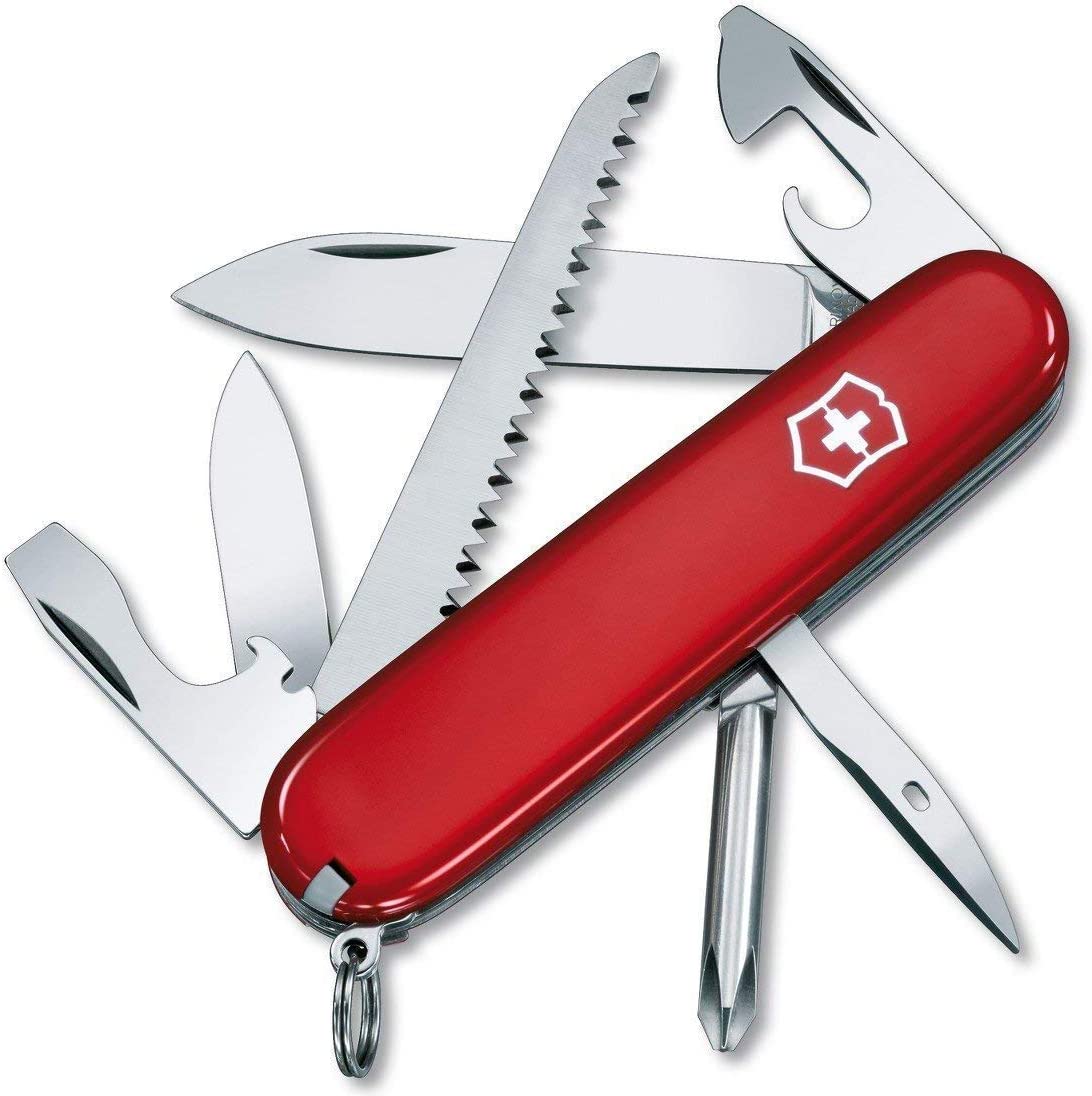Victorinox Hiker Swiss Army Knife, Medium, Multi Tool, 13 Functions, Blade, Wood Saw, Red, 6 cm
