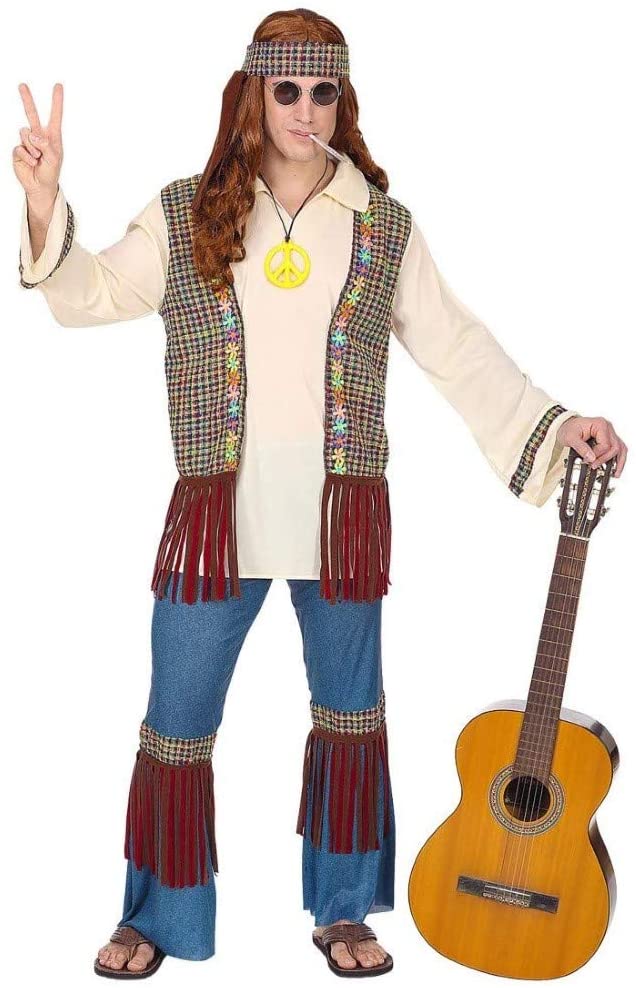 Fancy Dress Costume Mens Male Happy Hippie Adult 60s 70s Retro Outfit M, Multicoloured