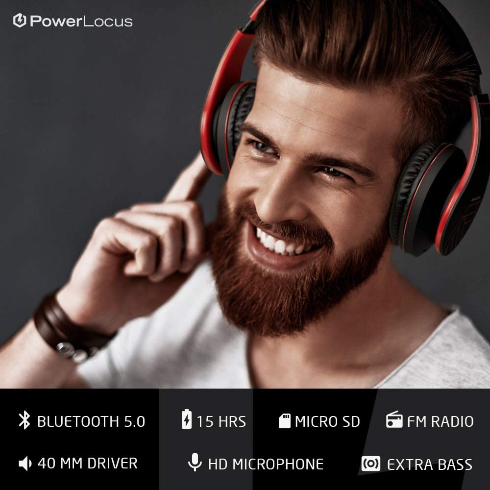PowerLocus Bluetooth Over-Ear Headphones, Wireless Stereo Foldable Headphones Wireless and Wired Headsets with Built-in Mic - Image 4