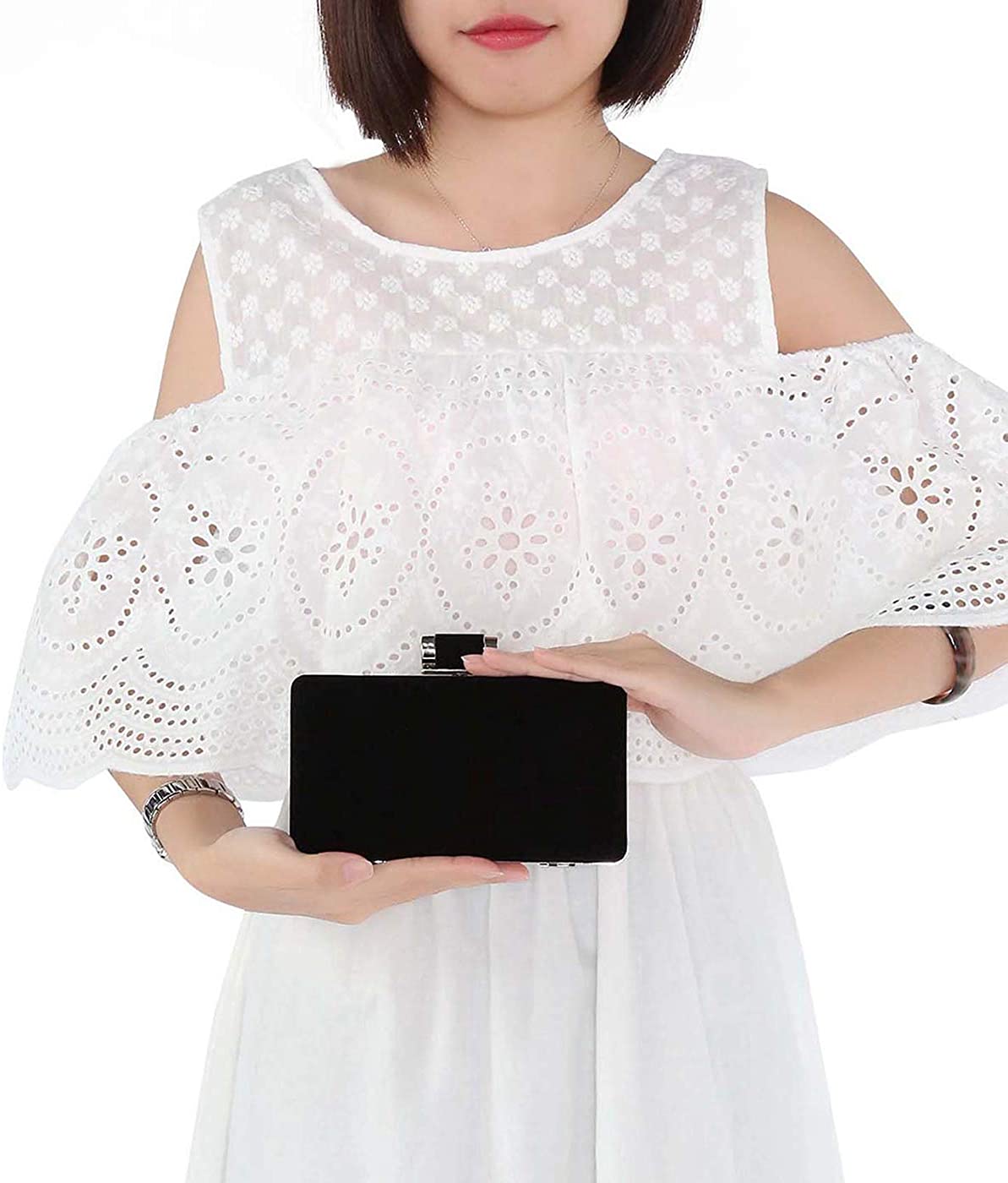 Selighting Women's Formal Evening Bags Velvet Wedding Prom Party Clutch Purses (Black) - Image 3