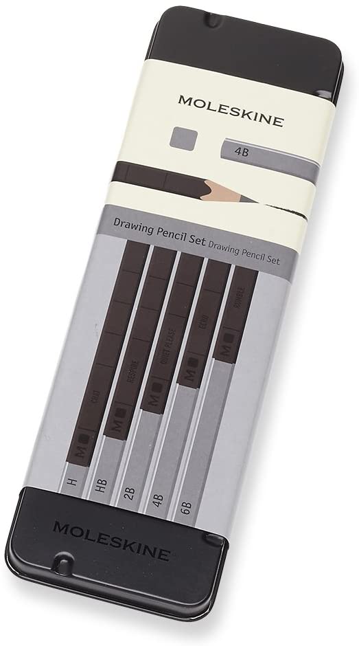 Moleskine Graphite Drawing Pencil Set 5 Graded Pencils, Colours Black and Grey, 5 count (Pack of 1)