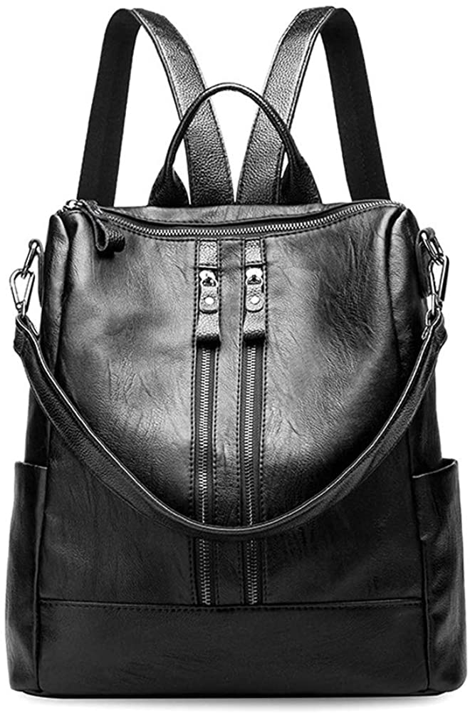Dreneco Classical Black Backpack For Women Girls PU Leather Women Backpack Fashion School Bag