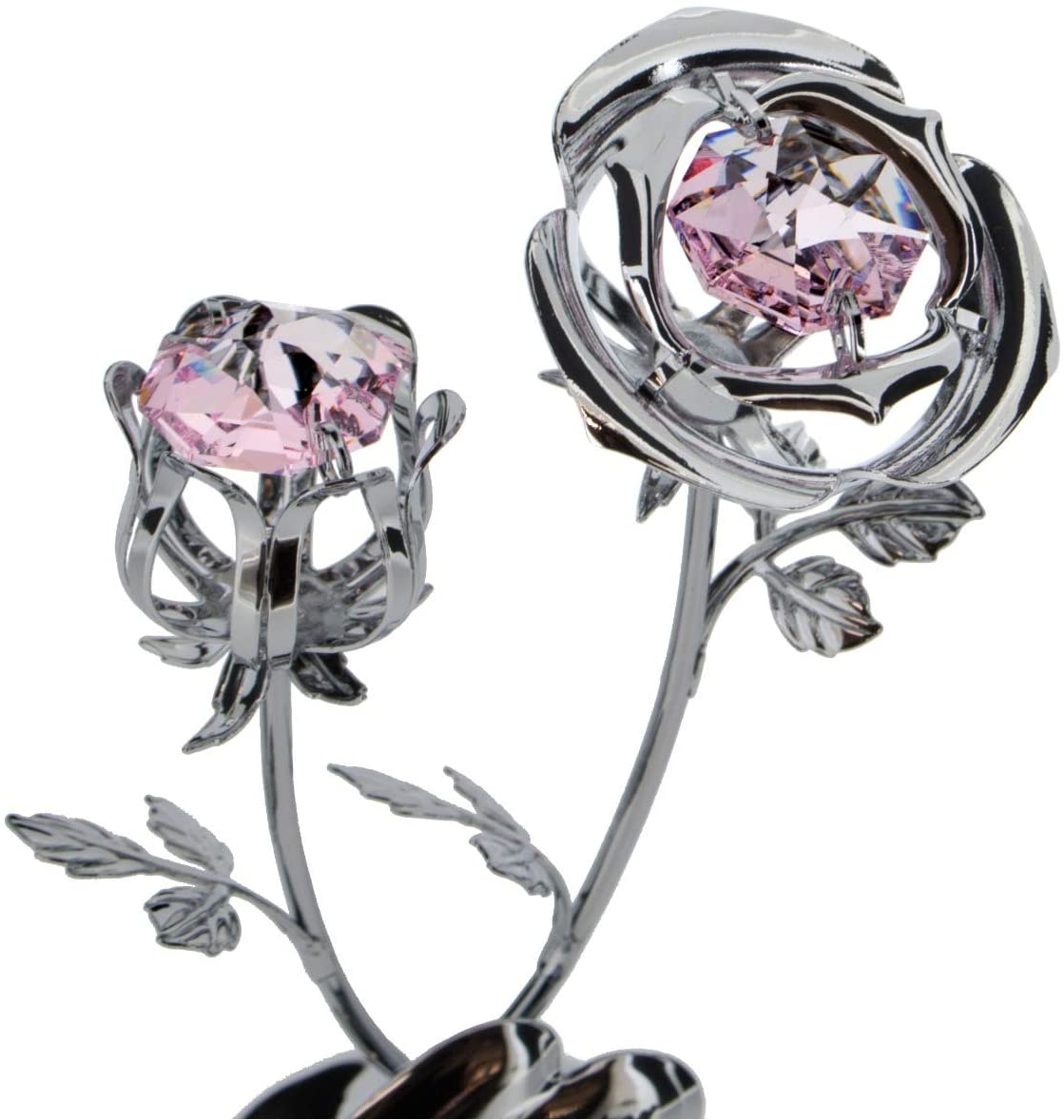 Crystocraft Chrome Plated Rose & Rose Bud Ornament. (Special Nan), Silver, 4x8 cm - Image 3