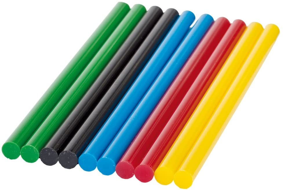 Bosch 10x Colour Glue Sticks (Red, Yellow, Green, Blue, Black, diameter 7mm, Accessories Hot Melt Glue Guns)