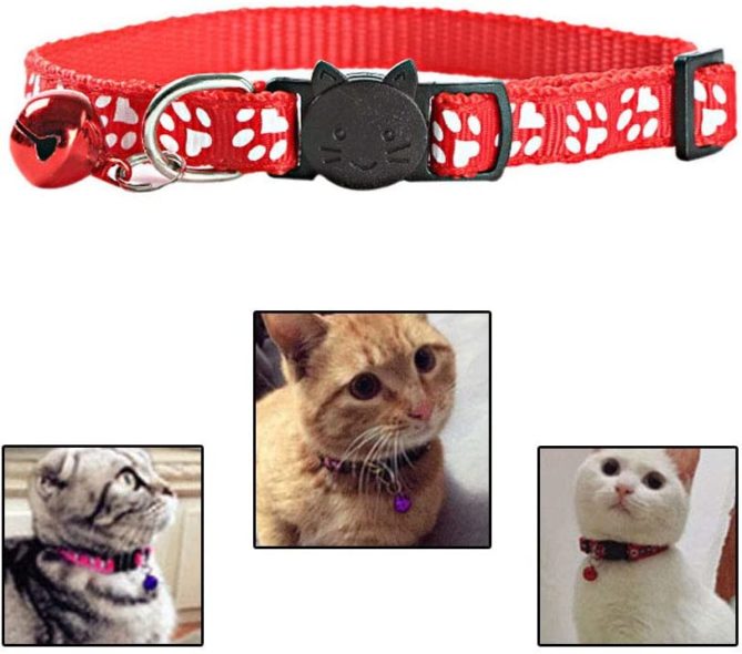 nuoshen 3 Pieces Reflective Cat Collars with Bell, Adjustable Cat