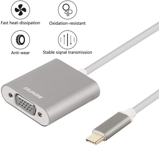 USB C to VGA Adapter, BENFEI Thunderbolt 3 to VGA Adapter Compatible for MacBook Pro 2019/2018/2017, MacBook Air/iPad Pro 2018, Samsung Galaxy S10/S9 [Aluminium Shell,Grey] - Image 2