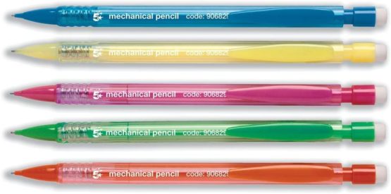 5 Star Disposable Mechanical Pencil Retractable with 3 x 0.7mm Lead Assorted Barrels [Pack of 10]