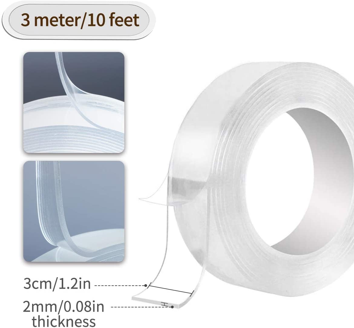 Jeteven Reusable Nano Adhesive Tape, Multipurpose Transparent Double Sided NoTrace Removable