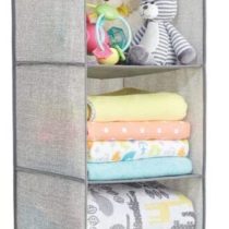 mDesign Hanging Wardrobe Organiser - 7 Shelves & 3 Drawers - Ideal Hanging Clothes Storage Made of Fabric Material - Suitable as Hanging Storage Baskets in the Hall - For Nappies and Baby Items - Grey