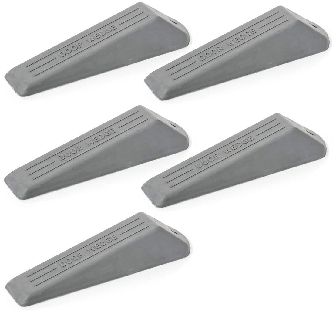 Xfort 5 Pack Heavy Duty Rubber Door Wedge, Non-Slip Door Jammer - Ideal for Homes Offices and Workshops (Grey, Pack of 5)