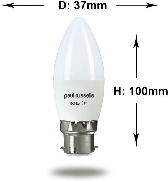 3 Pack 7W Candle LED Light Bulbs BC / B22 / Bayonet Cap Paul Russells Bright 7W=60W C37 Chandelier 270 Beam Lamp 4000K Cool White 60W Incandescent Replacement - Image 3