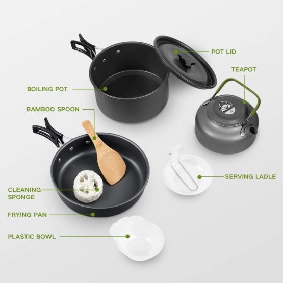 Qtiwe 10-Piece Cookware Kit Picnic Pots Cookware Camping Set for Camping Outdoor Hiking Picnic BBQ, Foldable Camping Pots, Fda Certified - Image 2