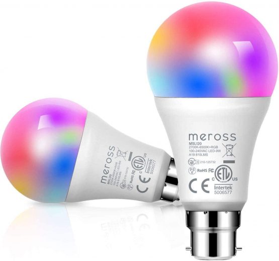 Alexa Light Bulbs WiFi Smart Bulbs B22 Bayonet [2 Pack] Compatible with Echo Alexa Google Home Dimmable Warm Light and Multicolor by Meross 810Lumens 60W