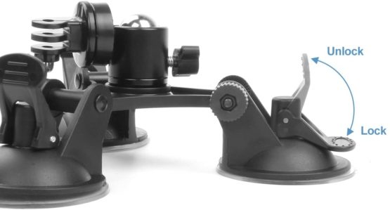 Geila Triple Cup - Camera Suction Mount - Car Mount Triple Suction Cup Mount with 1/4 Threaded Head 360 Degree Tripod Ball Head (Trip Suction Cup) - Image 3