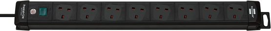 Brennenstuhl Premium-Line 8-Way Extension Lead (Power Strip with Switch and 3m Cable, Extension Cord with 80° Angle of Sockets, Made in Germany) Black