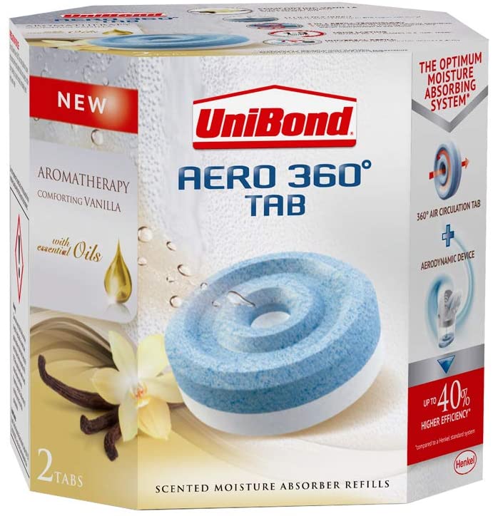 UniBond AERO 360° Moisture Absorber Vanilla Refill Tab, Aromatherapy, Ultra-Absorbent and Odour-Neutralising