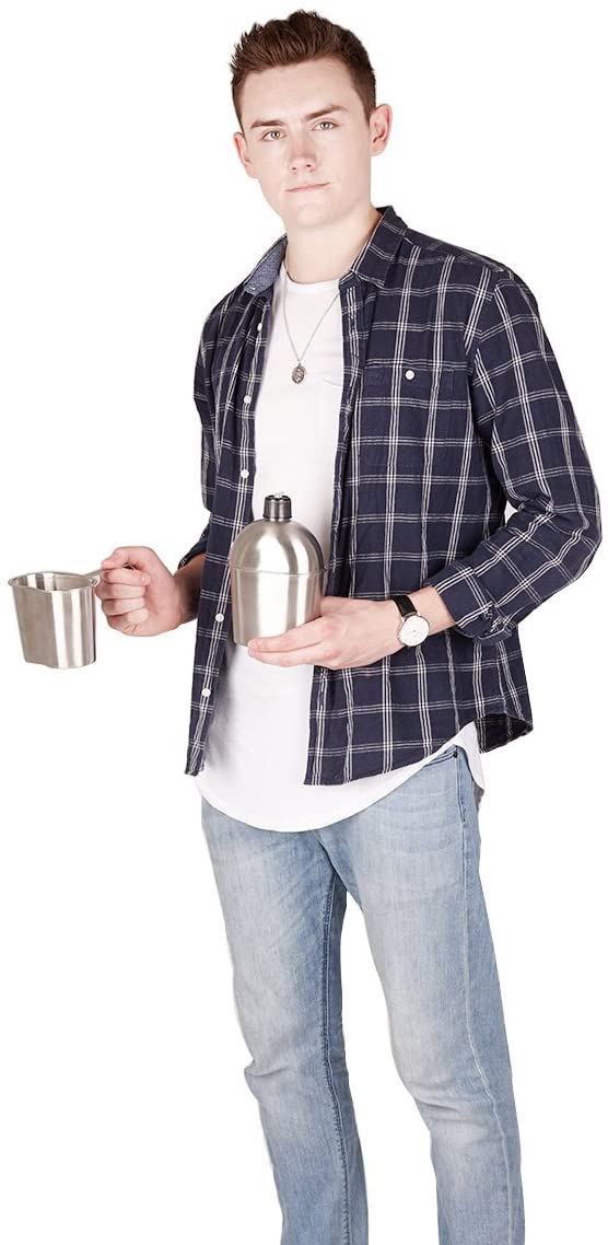 Goetland Stainless Steel WWII US Military Canteen Kit 1QT with 0.5QT Cup Nylon Cover G.I. for Camping, Canteen Kit - Image 2