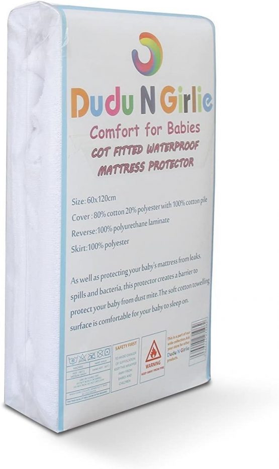 Dudu N Girlie Terry Cotton Cot Mattress Protector, 60 cm x 120 cm