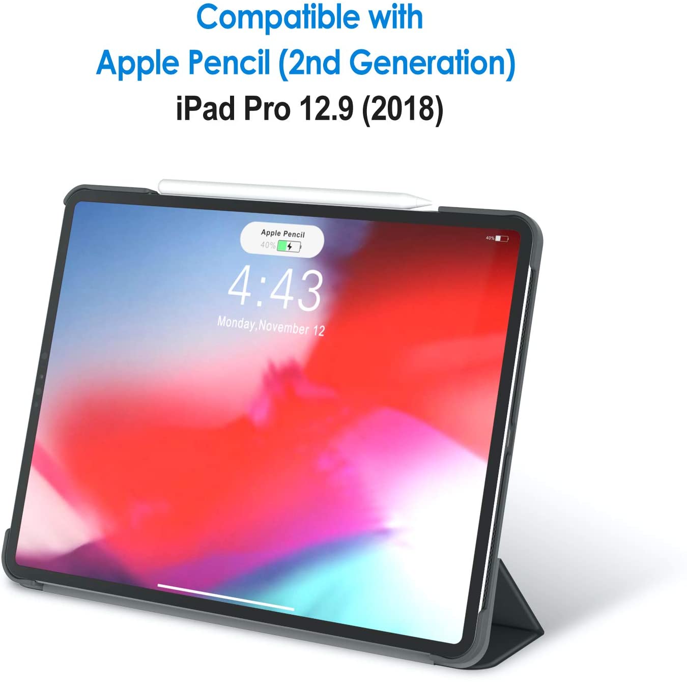 JETech Case for iPad Pro 12.9-Inch (2020/2018 Model, 4th/3rd Generation), Compatible with Pencil, Cover Auto Wake/Sleep (Dark Grey) - Image 2