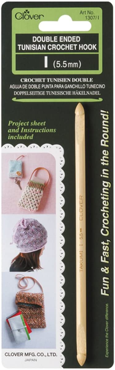 Clover Double-Ended Tunisian Crochet Hook (I/5.5 mm), 5.5, Multi-colour, 5.5mm